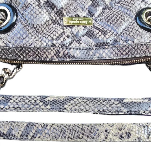 Kate Spade New York Snakeskin Print Shoulder Bag Chain Strap Neutral Python Look - Picture 6 of 16